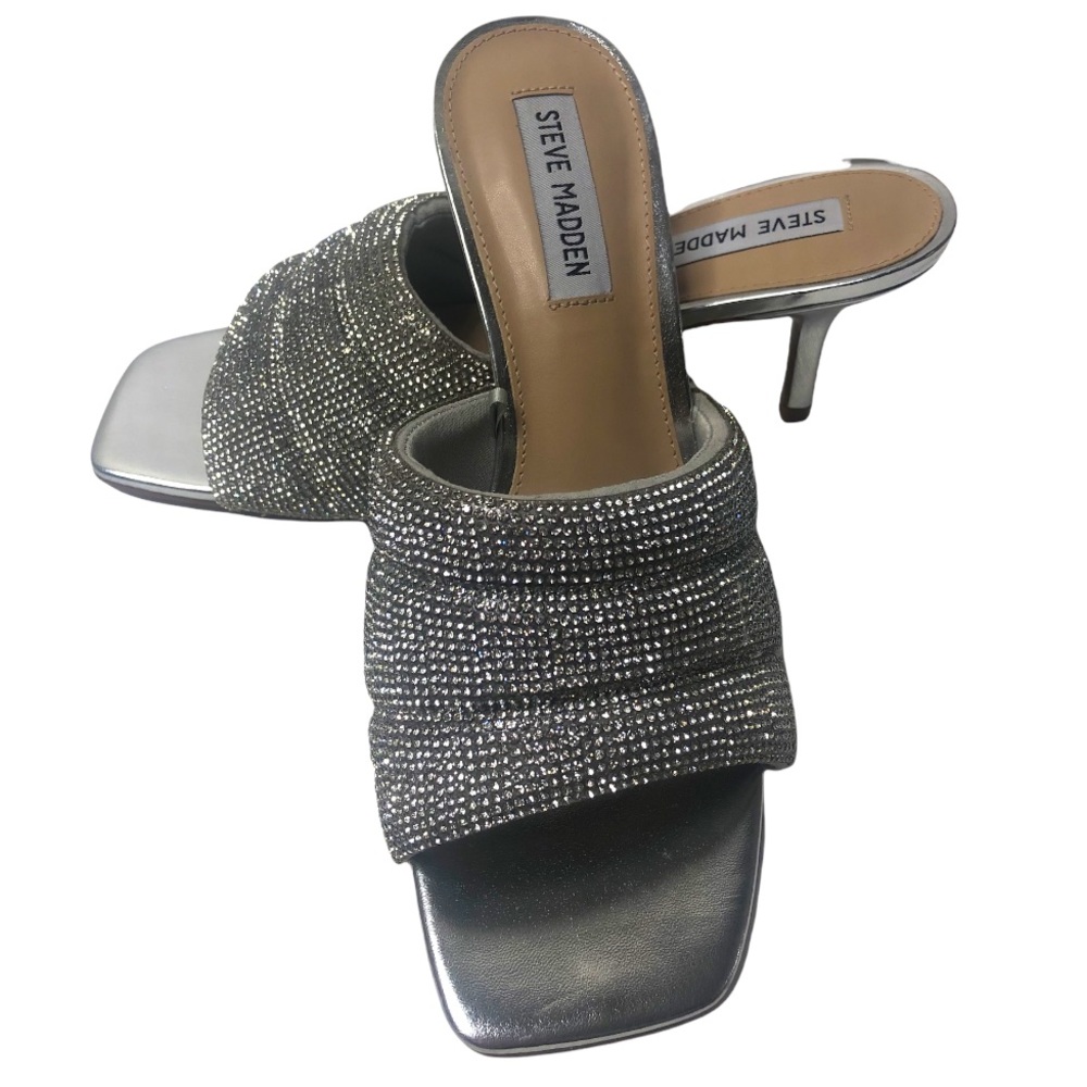 Steve Madden Syl Slip-On Heeled Sandals in Rhinestones Sz 8.5